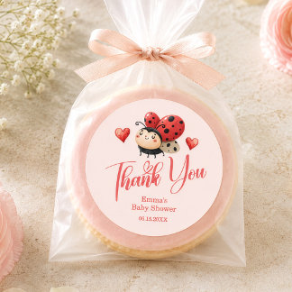 Sticker Rond Coccinelle Mignonne Merci Baby Shower
