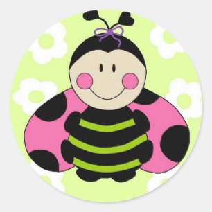 Sticker Rond Coccinelle rose