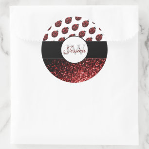 Sticker Rond Coccinelle rouge foncé fausses paillettes de stras