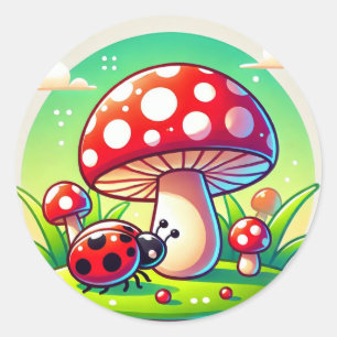 Sticker Rond Coccinelle sur Gazon avec Cadeau pour Amateur de J