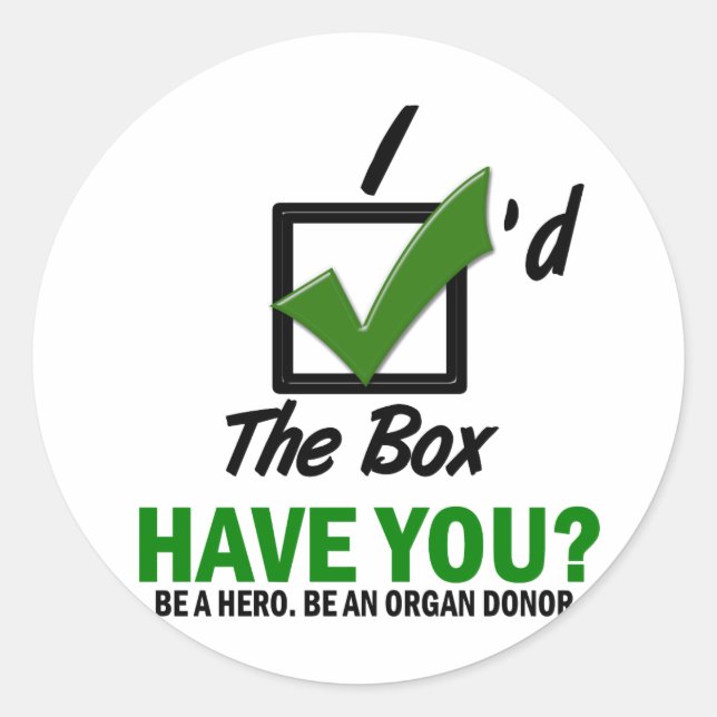 Sticker Rond Cochez La Case Être Un Donateur D'Organe 2 (Devant)