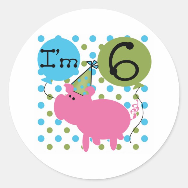 Sticker Rond Cochon 6e anniversaire (Devant)
