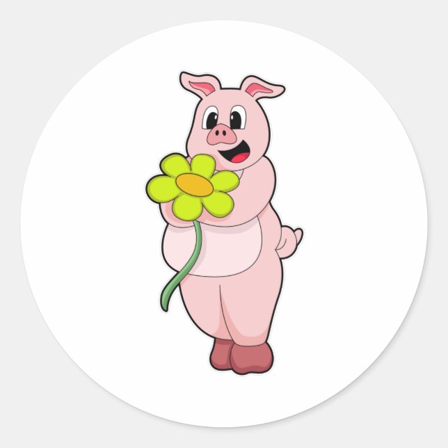 Sticker Rond Cochon à fleurs jaunes (Devant)