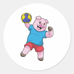 Sticker Rond Cochon à Handball Sports