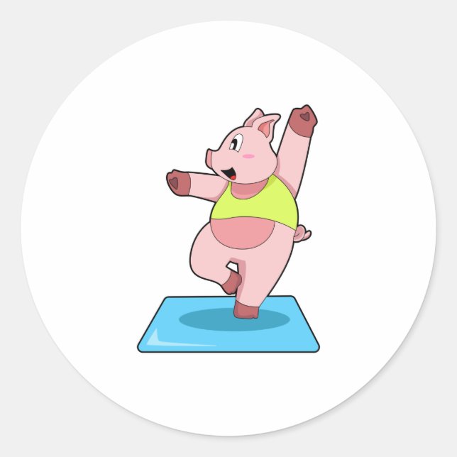 Sticker Rond Cochon au yoga Fitness (Devant)