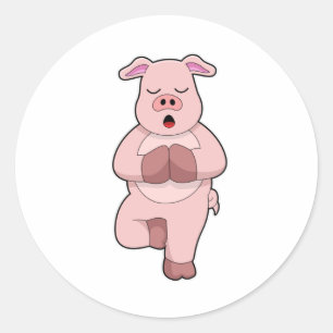 Sticker Rond Cochon au Yoga sur une jambe