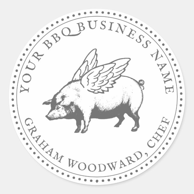 Sticker Rond Cochon Avec Ailes Barbecue BBQ (Devant)