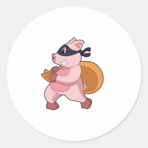 Sticker Rond Cochon comme coureur