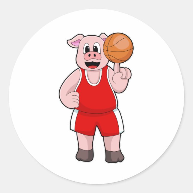 Sticker Rond Cochon de basket-ball (Devant)
