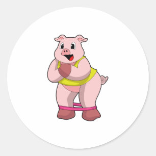 Sticker Rond Cochon de fitness avec bande de caoutchouc