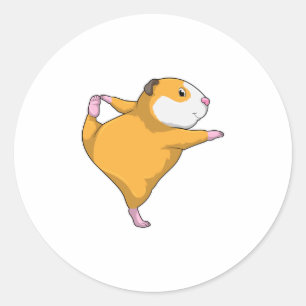 Sticker Rond Cochon de Guinée au Yoga Exercice d'étirement