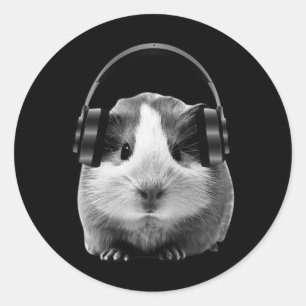 Sticker Rond Cochon De Guinée Mignonne À L'Écoute Du Dubstep