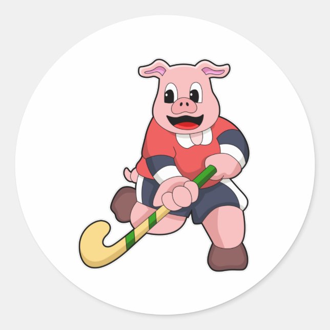 Sticker Rond Cochon de hockey avec chauve-souris de hockey (Devant)