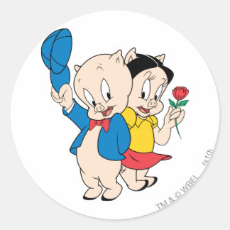 Sticker Rond Cochon de porc et Petunia