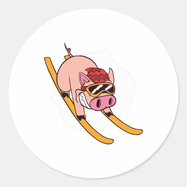 Sticker Rond Cochon de ski (Devant)