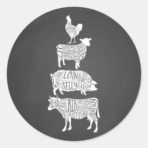 Sticker Rond cochon de vache boucherie charcuterie art petit po