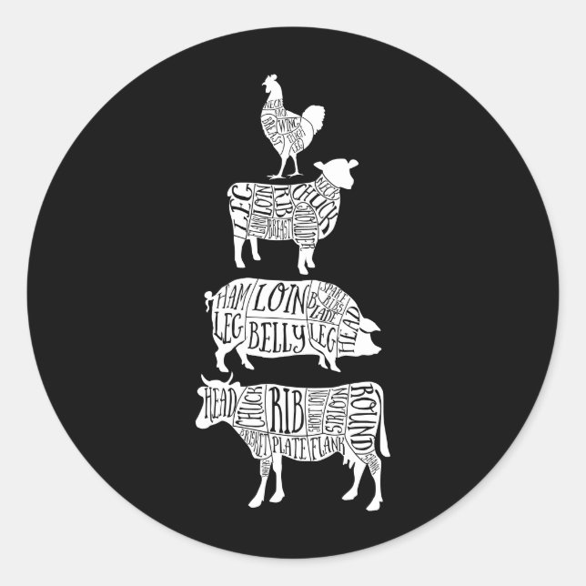 Sticker Rond cochon de vache boucherie charcuterie art petit po (Devant)