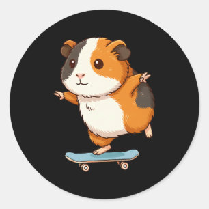 Sticker Rond Cochon d'Inde drôle de patineur skateboard balleri
