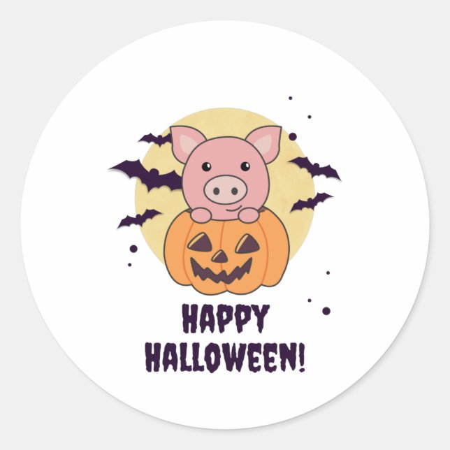 Sticker Rond Cochon En Citrouille Cochons Doux Joyeux Halloween (Devant)