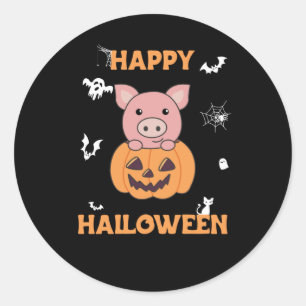 Sticker Rond Cochon En Citrouille Cochons Doux Joyeux Halloween