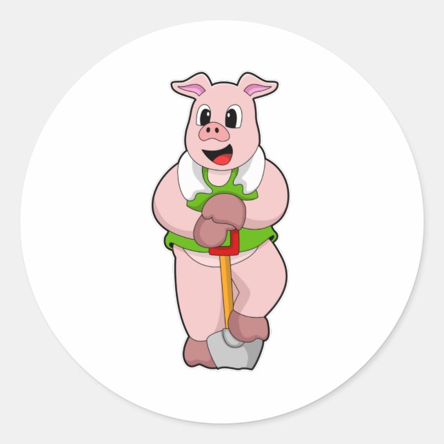Sticker Rond Cochon en fermier avec lunette (Devant)