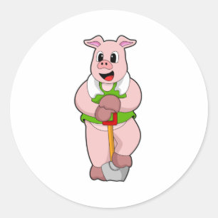 Sticker Rond Cochon en fermier avec lunette
