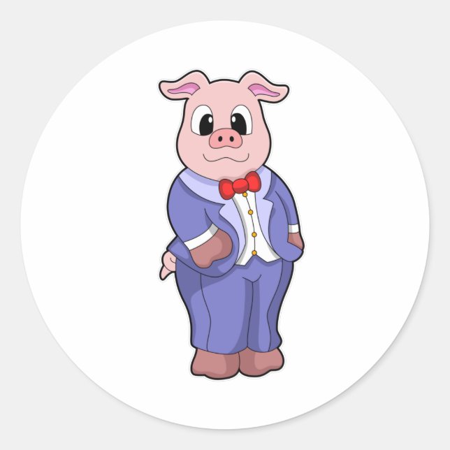 Sticker Rond Cochon en forme de chambre avec costume (Devant)