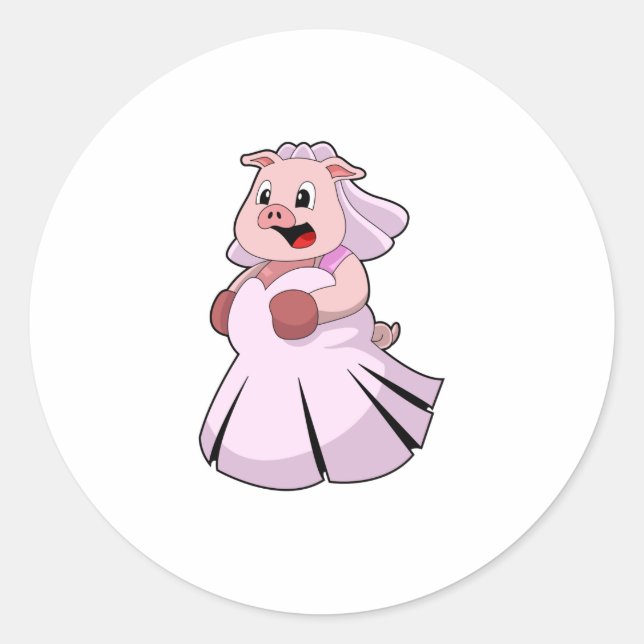 Sticker Rond Cochon en mariée avec robe Mariage.PNG (Devant)