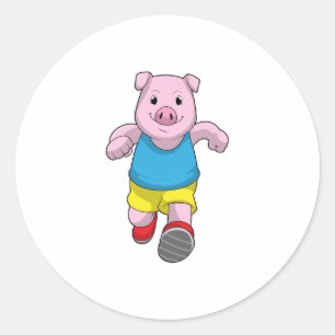 Sticker Rond Cochon en tant que coureur à l'exécution