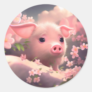 Sticker Rond Cochon Fluffé Cute