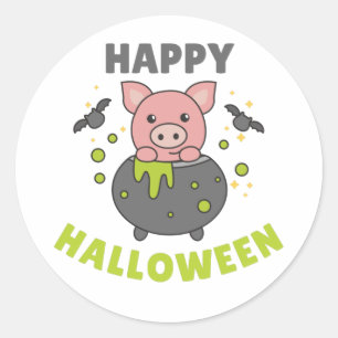Sticker Rond Cochon Halloween Cauldron Bat Classic Round Sti