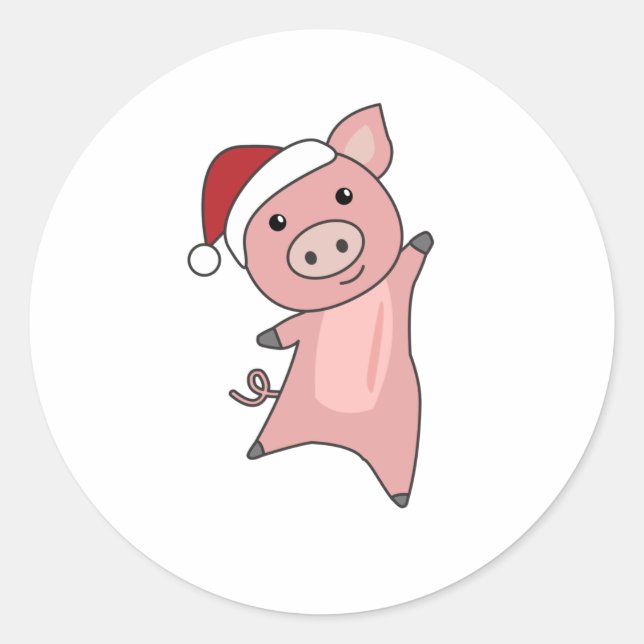Sticker Rond Cochon Joyeux Noël Animaux Cochons (Devant)