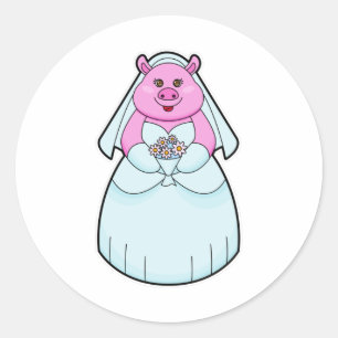 Sticker Rond Cochon marié avec voile