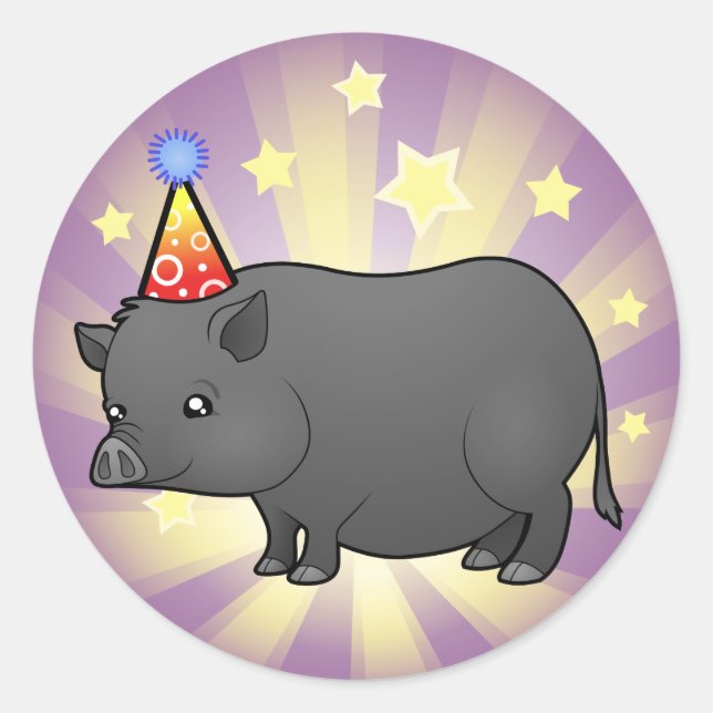 Sticker Rond Cochon miniature pour anniversaire (Devant)