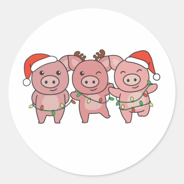 Sticker Rond Cochon Noël Animaux de Noël Cochons (Devant)