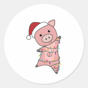 Sticker Rond Cochon Noël Neige Animaux d'hiver Cochons