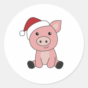 Sticker Rond Cochon Noël Neige Animaux d'hiver Cochons