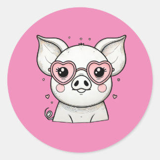 Sticker Rond Cochon Portant des lunettes de soleil en forme de 