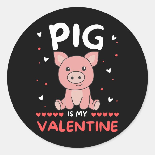 Sticker Rond Cochon pour la Saint-Valentin mignons animaux coch (Devant)