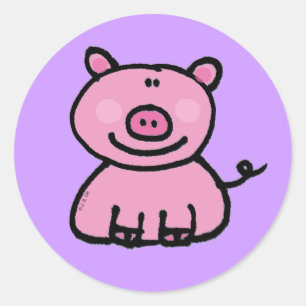 Sticker Rond Cochon rose