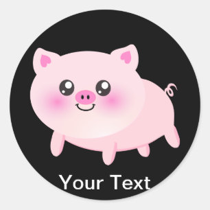 Sticker Rond Cochon rose mignon sur noir