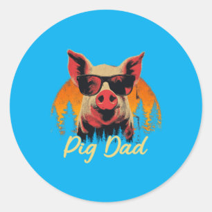 Sticker Rond Cochon Vintage Fête des Pères Amateur d'Animaux Ho