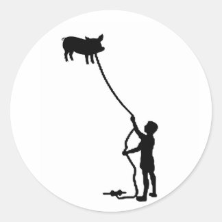 Sticker Rond cochon volant