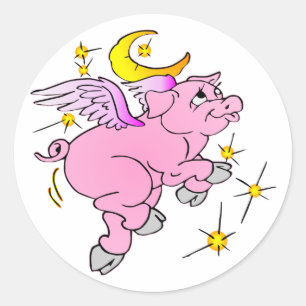 Sticker Rond Cochon volant rose #003