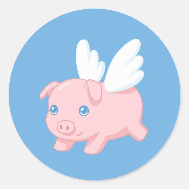 Sticker Rond Cochonnet Volant avec des Ailes sur Fond Bleu (Devant)