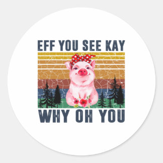 Sticker Rond Cochons Vintage Drôles Amoureux de Yoga - Eff You 