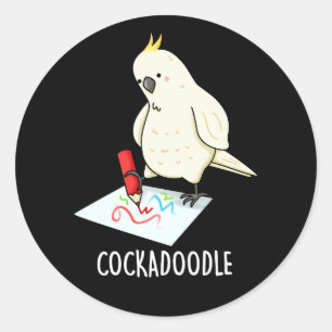 Sticker Rond Cockadoodle amusant Cockatoo Pun Dark BG