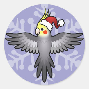Sticker Rond Cockatiel de Noël