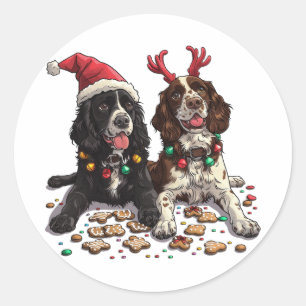 Sticker Rond Cocker de Noël Chiens espagnols