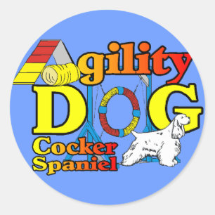 Sticker Rond Cocker Spaniel Agility Cadeaux